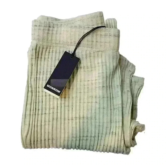 Monrow Pants Womens Small Green Marled Ribbed Flared Stretch Pull On Athleisure - Picture 3 of 13